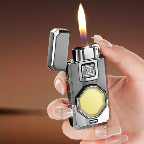 Cob 9015B кремниевая турбо зажигалка 2 огня с фонариком Cob 9015B кремниевая турбо зажигалка 2 огня с фонариком