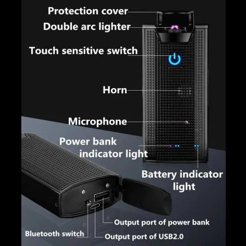 Haozhe HZ-300 сенсорная USB зажигалка + Power Bank + Bluephone (колонка) 3 в 1 Haozhe HZ-300 сенсорная USB зажигалка + Power Bank + Bluephone (колонка) 3 в 1